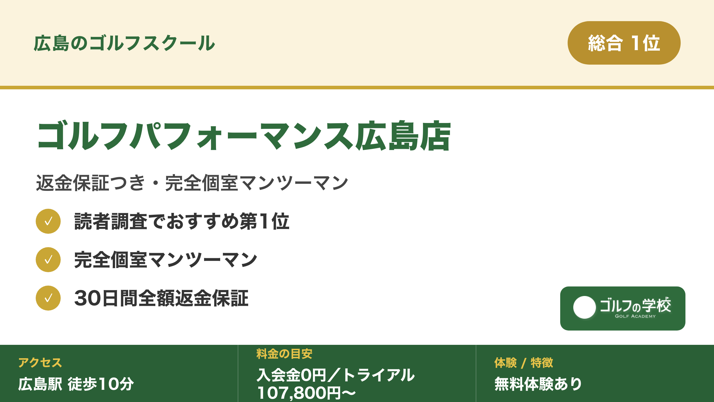 ゴルフスクール 広島 おすすめ ゴルフパフォーマンス広島店