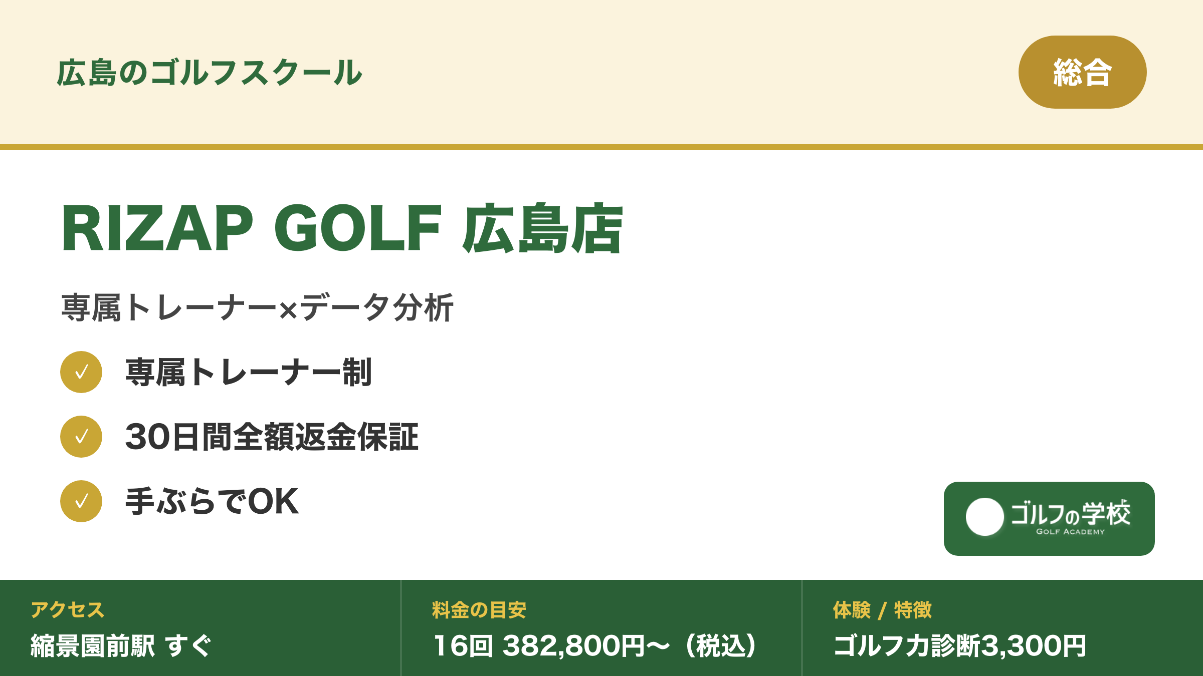 ゴルフスクール 広島 マンツーマン RIZAP GOLF 広島店