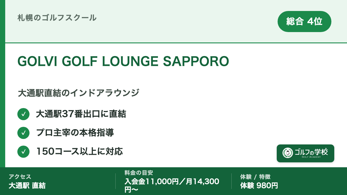ゴルフスクール 札幌 GOLVI GOLF LOUNGE SAPPORO 大通直結