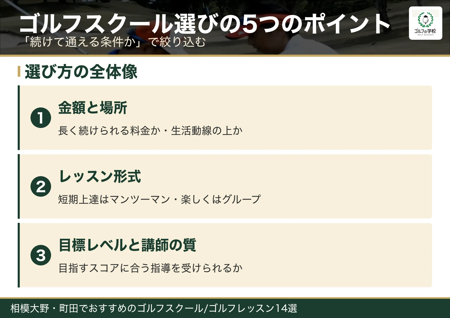 ゴルフスクール選びの5つのポイント(相模大野 ゴルフスクール)