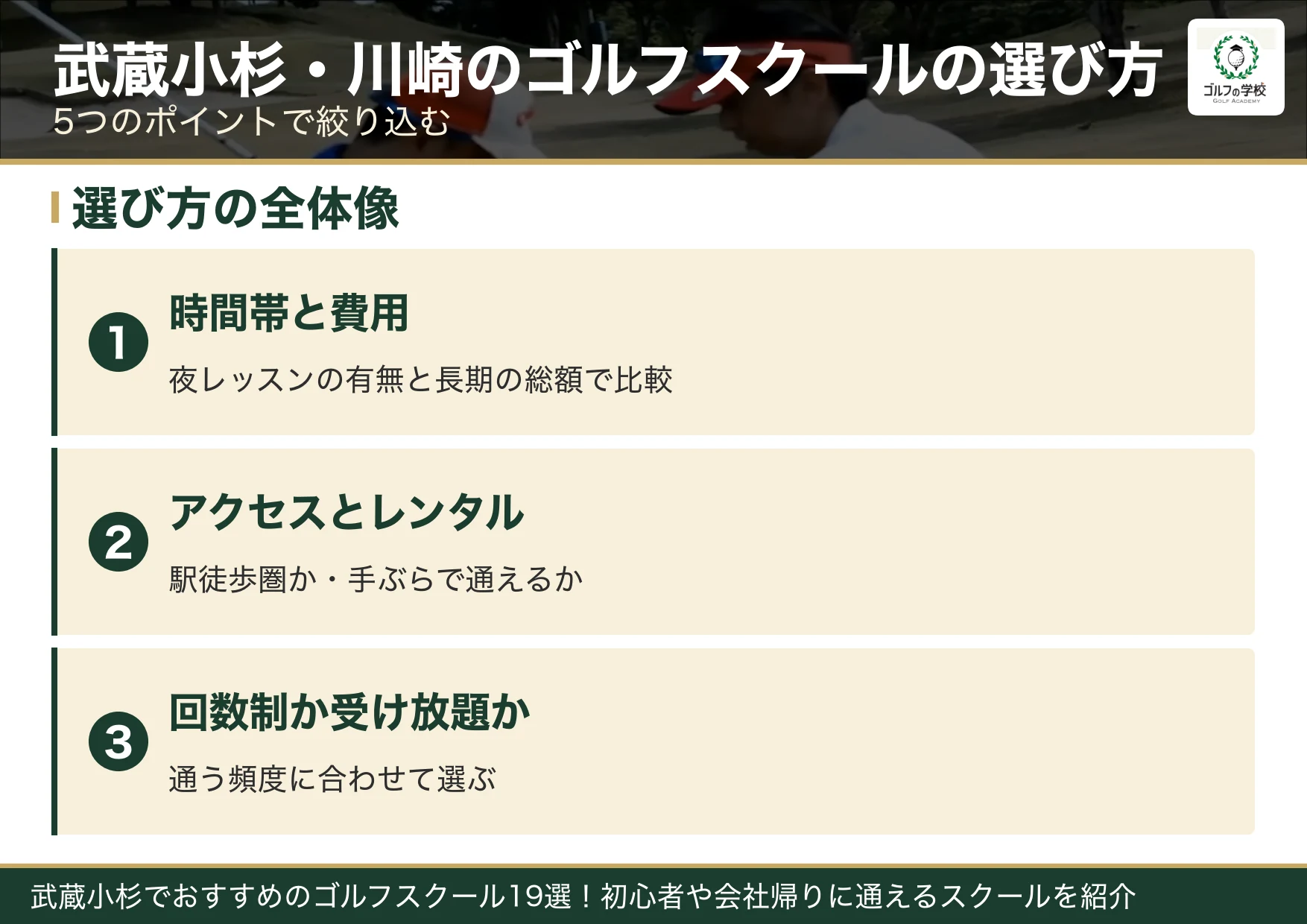 武蔵小杉・川崎のゴルフスクールを選ぶ5つのポイント