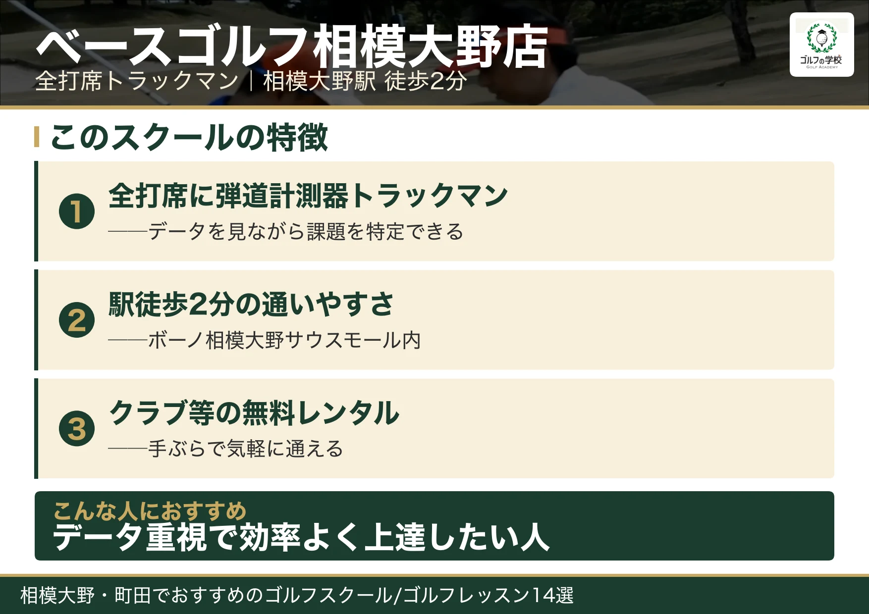 ベースゴルフ相模大野店の特徴(相模大野 ゴルフスクール)