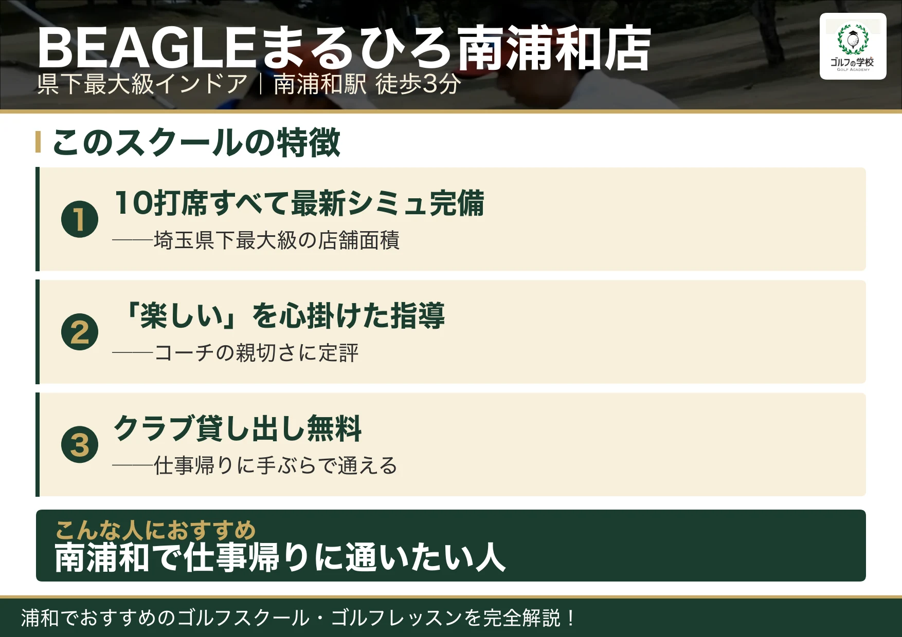 BEAGLEまるひろ南浦和店の特徴(浦和 ゴルフスクール)