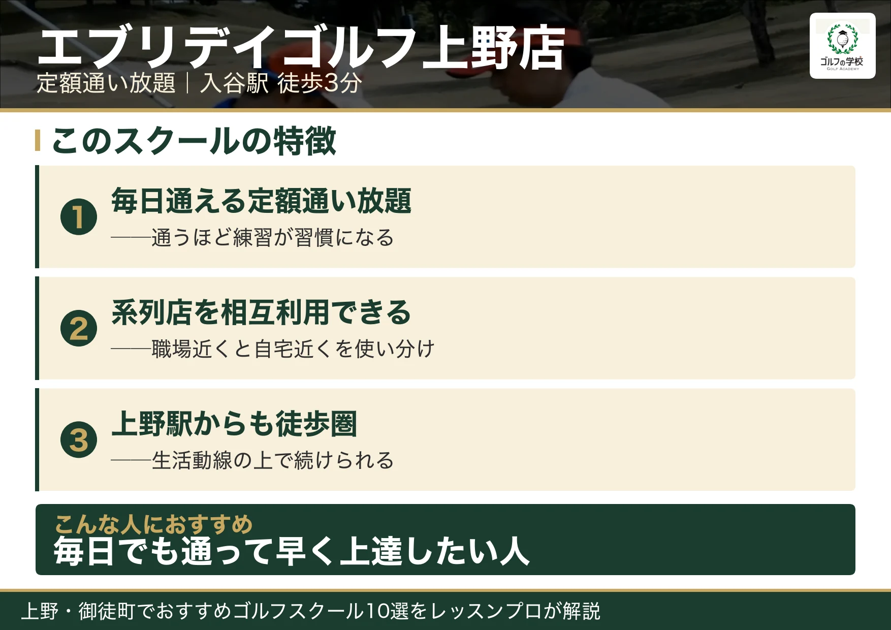 エブリデイゴルフ上野店の特徴（上野 ゴルフスクール）