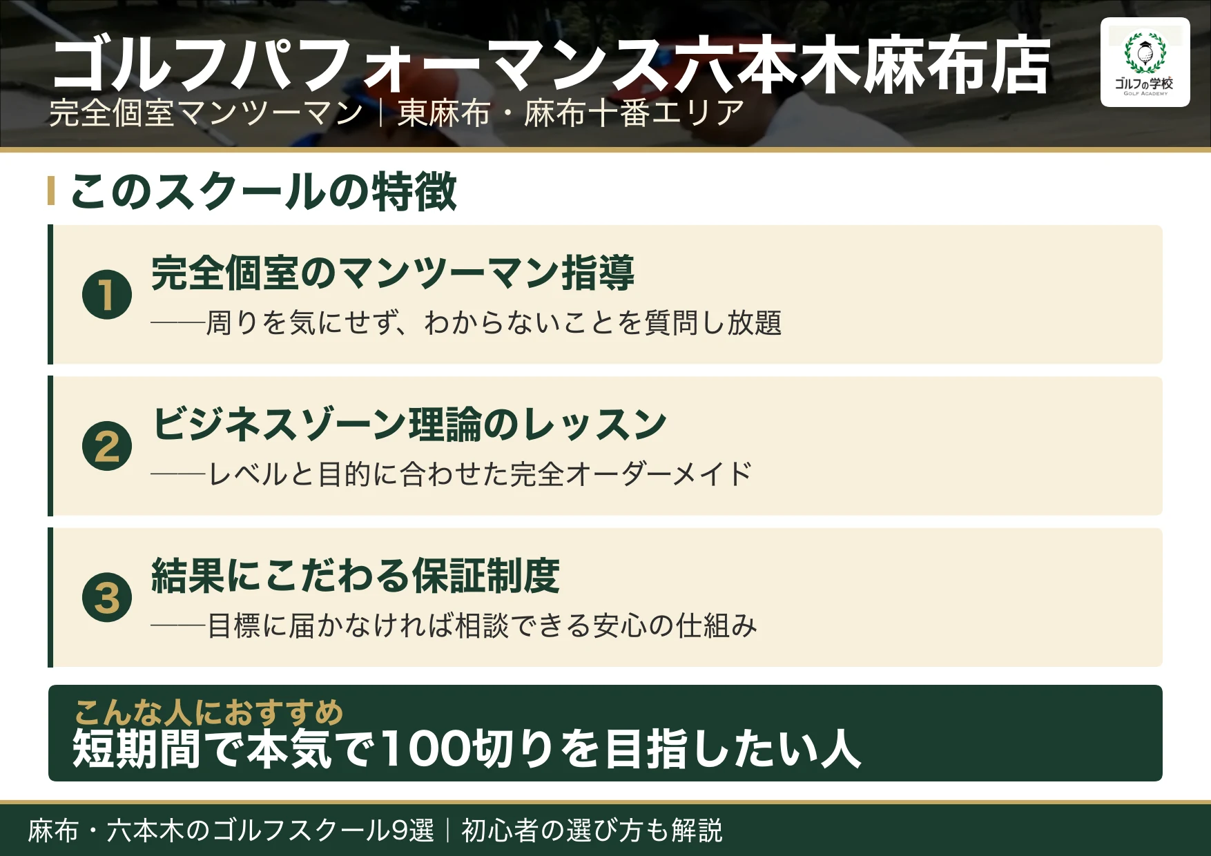 ゴルフパフォーマンス六本木麻布店の特徴（麻布 ゴルフスクール）