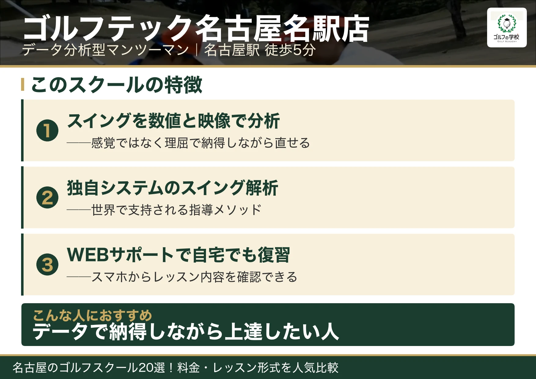 ゴルフテック名古屋名駅店の特徴（名古屋 ゴルフスクール）
