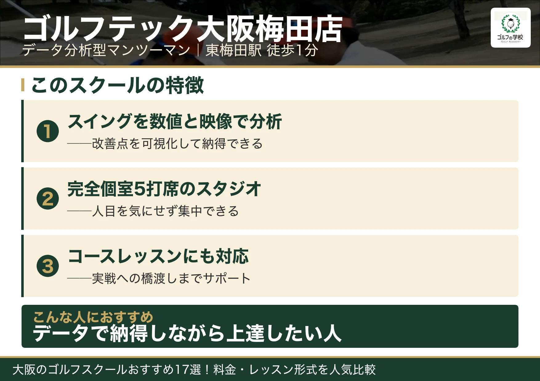 ゴルフテック大阪梅田店の特徴（大阪 ゴルフスクール）