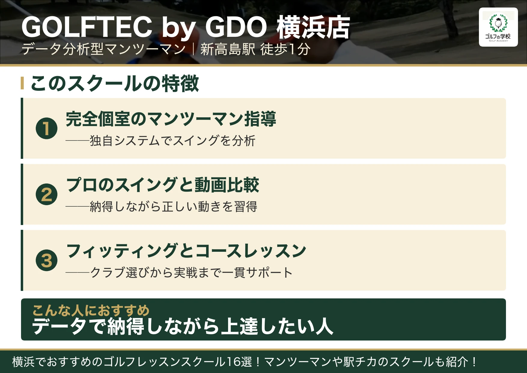 GOLFTEC by GDO横浜店の特徴(横浜 ゴルフスクール)