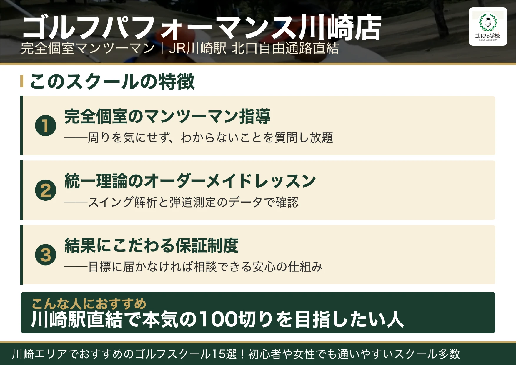 ゴルフパフォーマンス川崎店の特徴(川崎 ゴルフスクール)