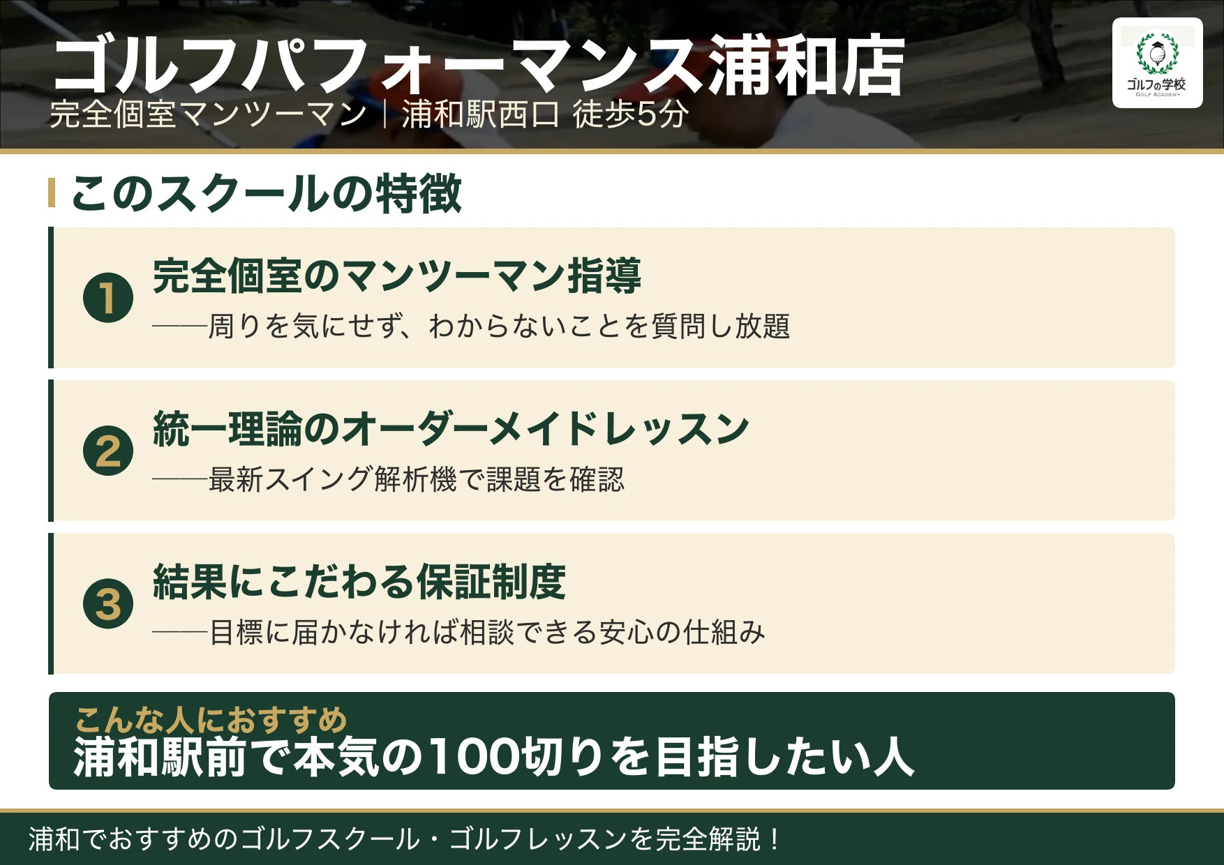 ゴルフパフォーマンス浦和店の特徴(浦和 ゴルフスクール)