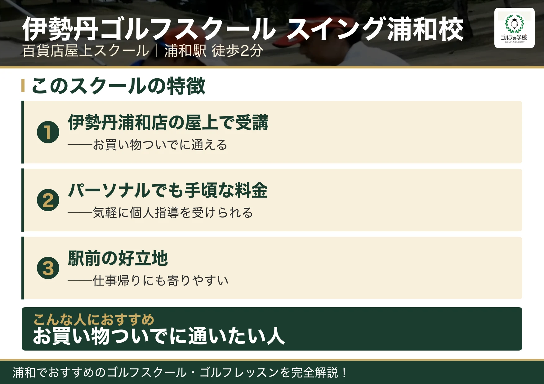 伊勢丹ゴルフスクール スイング浦和校の特徴(浦和 ゴルフスクール)