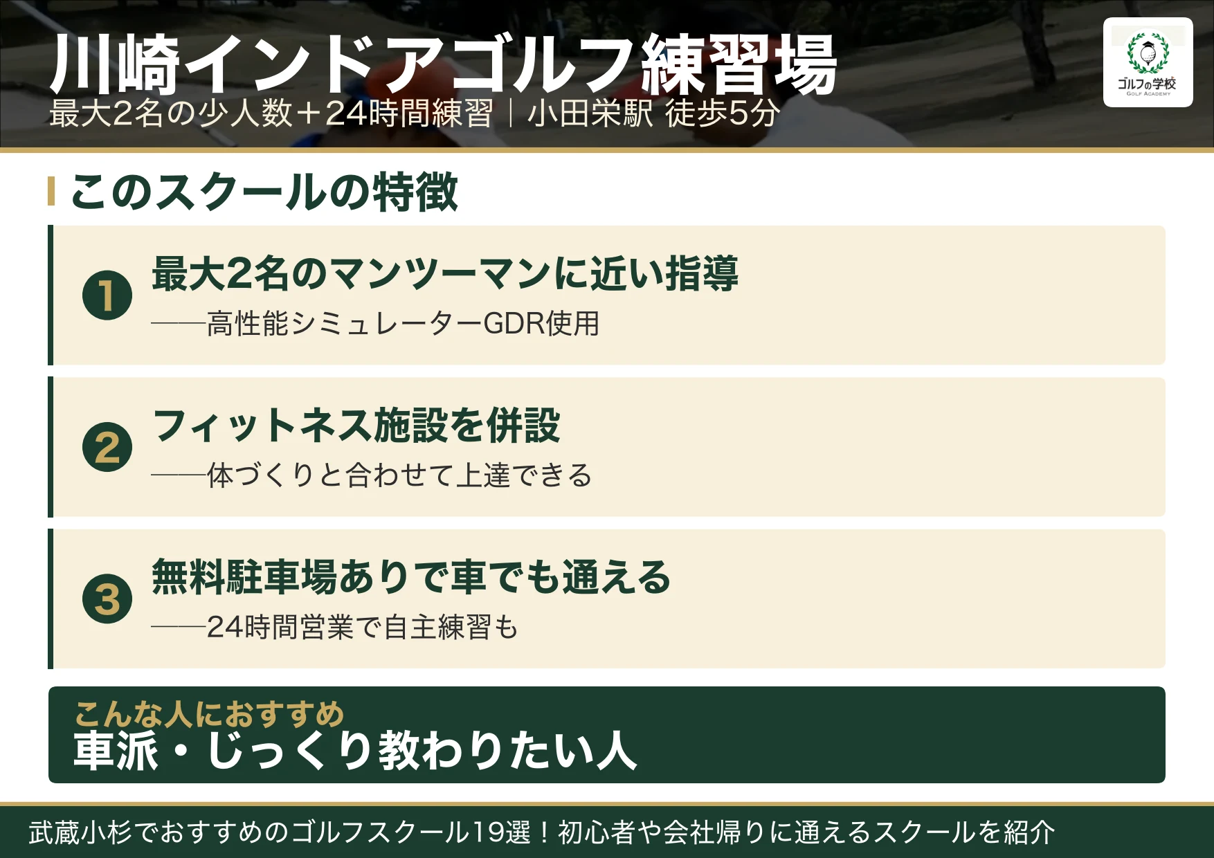 川崎インドアゴルフ練習場の特徴(武蔵小杉 ゴルフスクール)