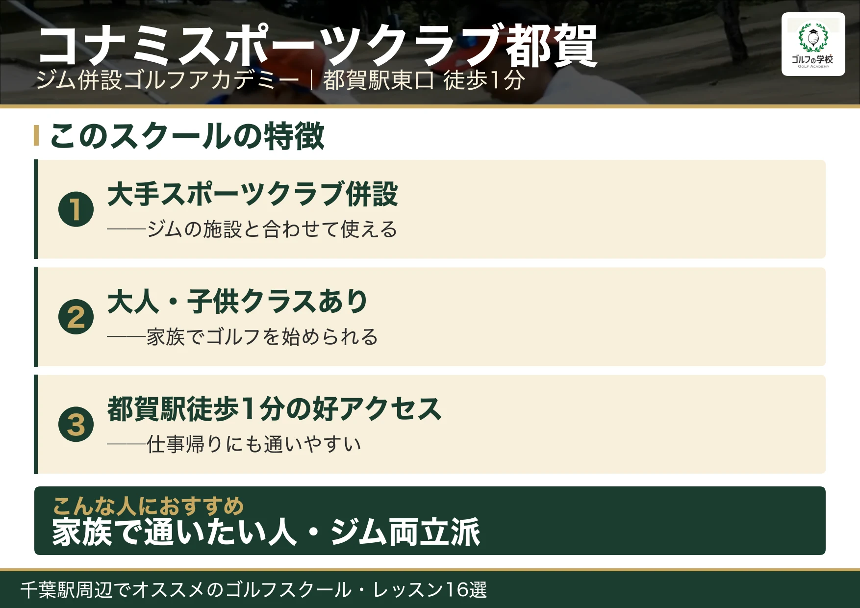 コナミスポーツクラブ都賀 ゴルフアカデミーの特徴(千葉 ゴルフスクール)