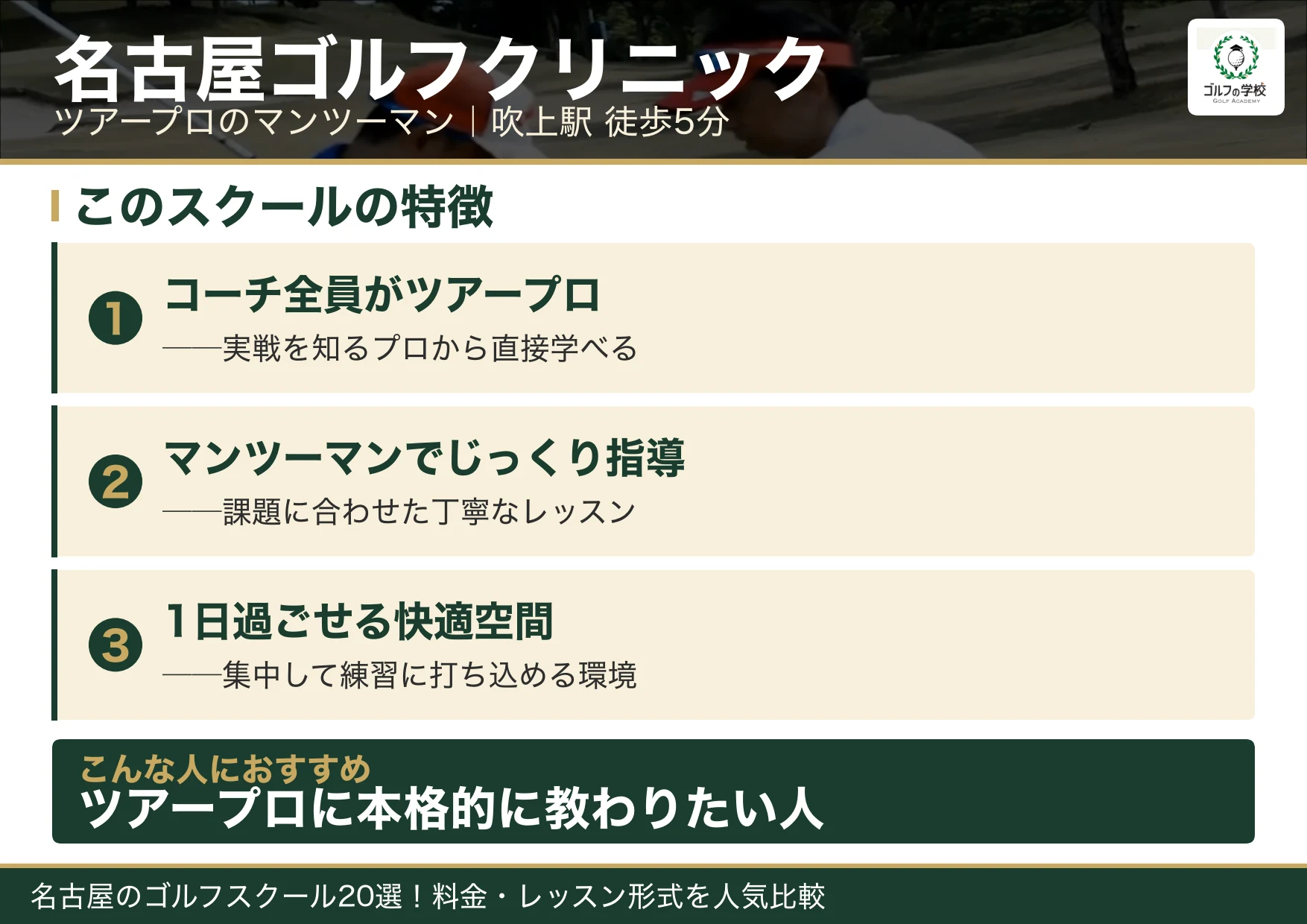 名古屋ゴルフクリニックの特徴（名古屋 ゴルフスクール）