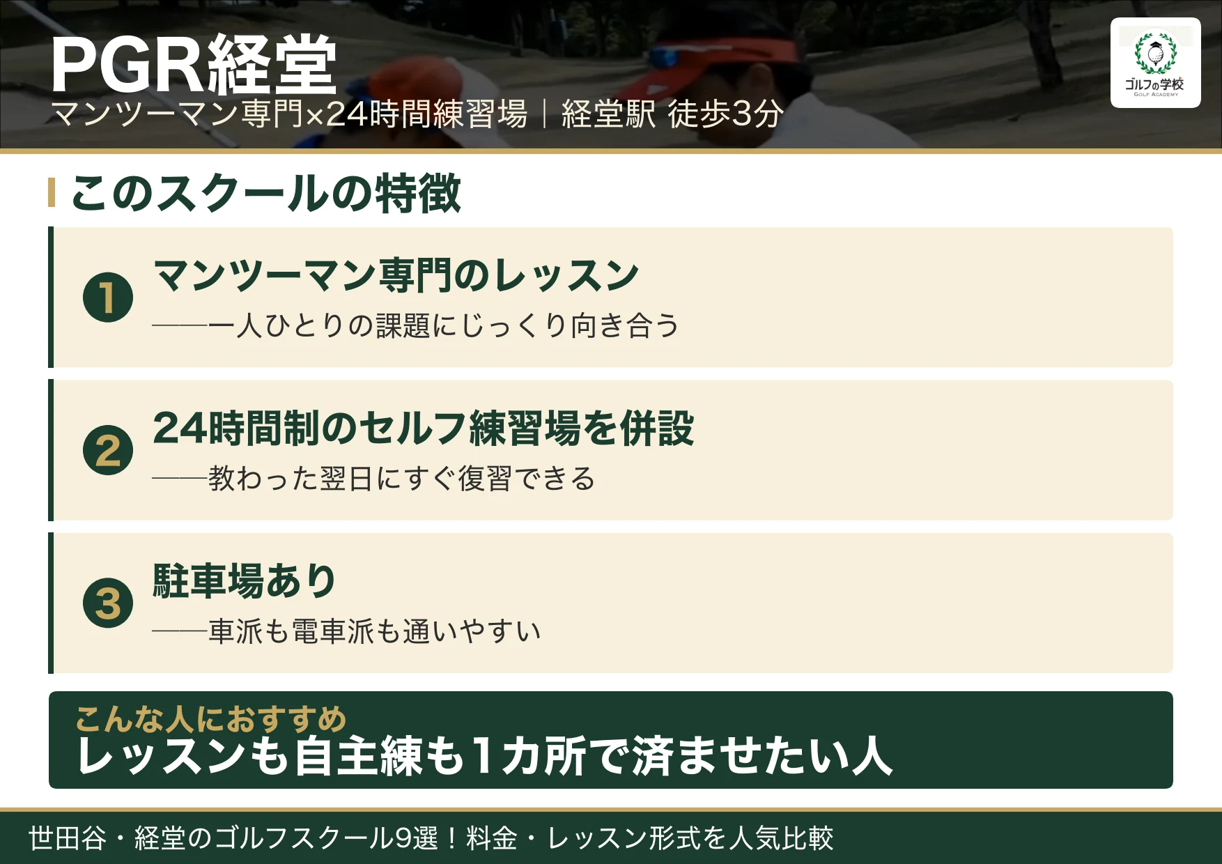 PGR経堂の特徴(世田谷 ゴルフスクール)