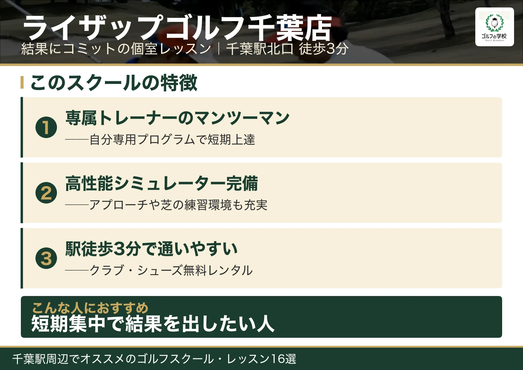 ライザップゴルフ千葉店の特徴(千葉 ゴルフスクール)