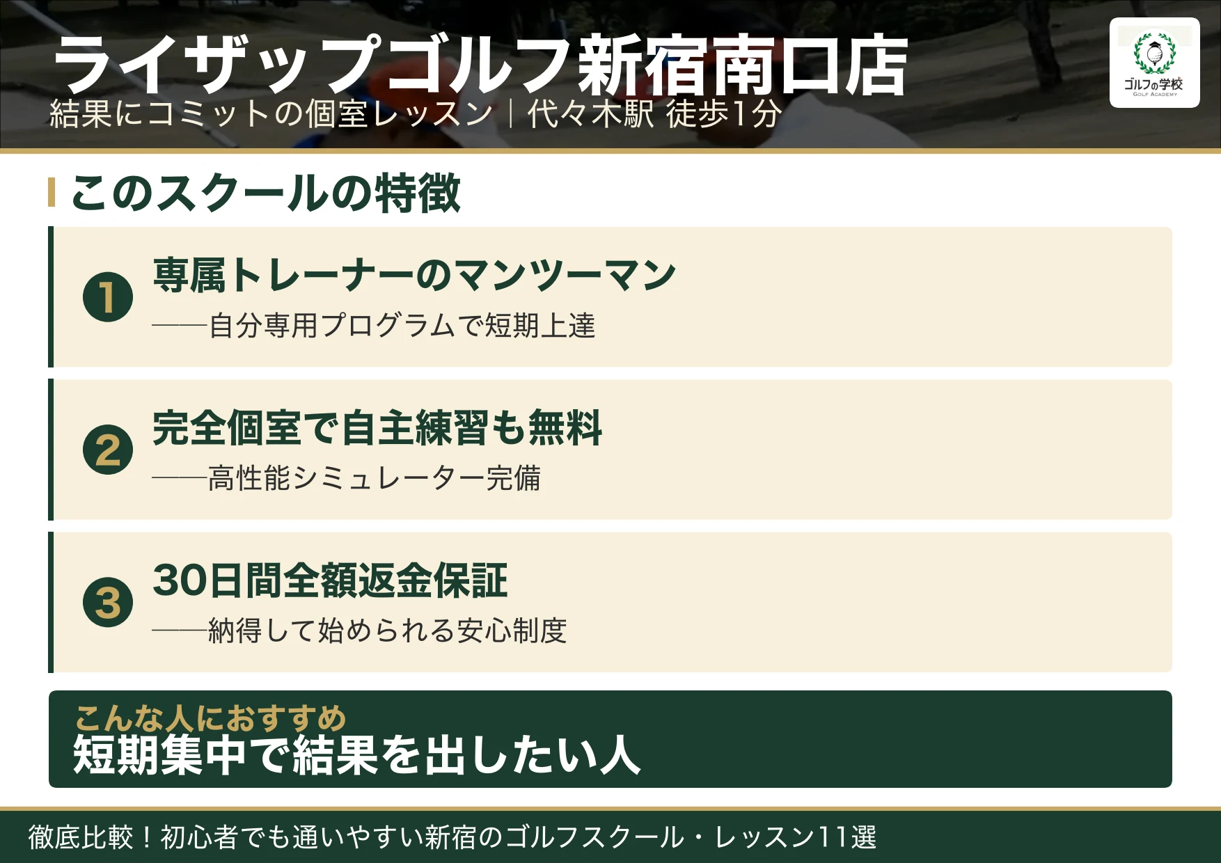ライザップゴルフ新宿南口店の特徴（新宿 ゴルフスクール）
