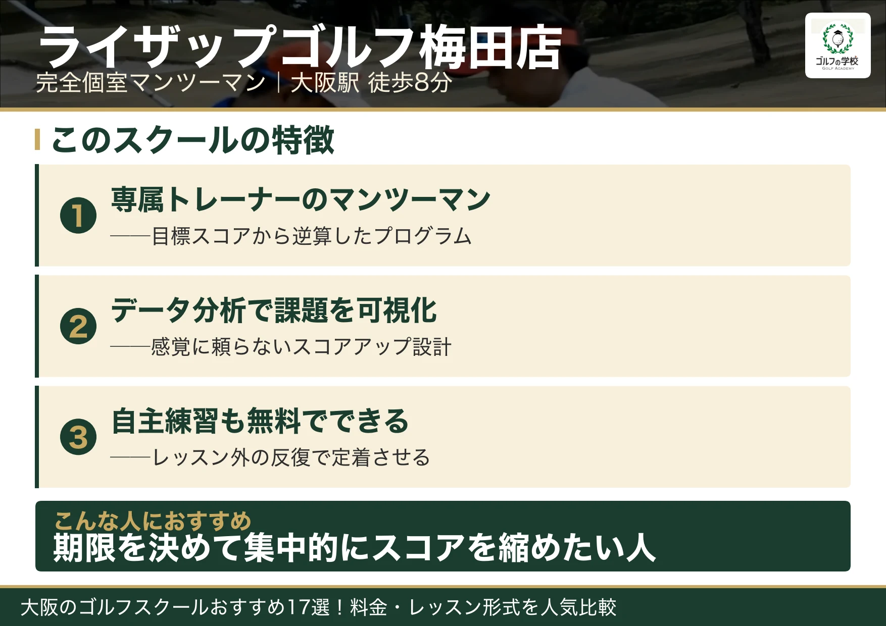 ライザップゴルフ梅田店の特徴（大阪 ゴルフスクール）