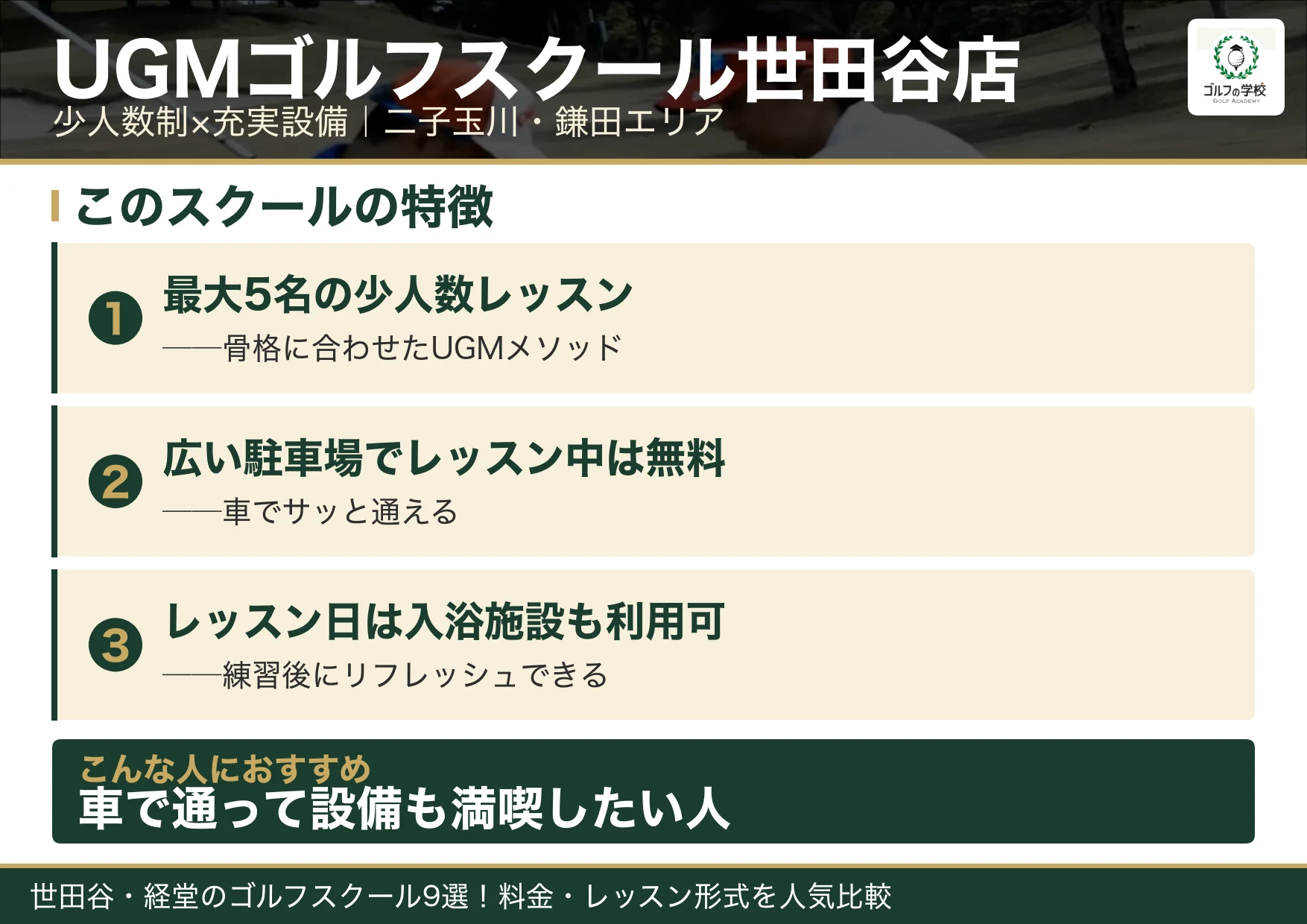 UGMゴルフスクール世田谷店の特徴(世田谷 ゴルフスクール)