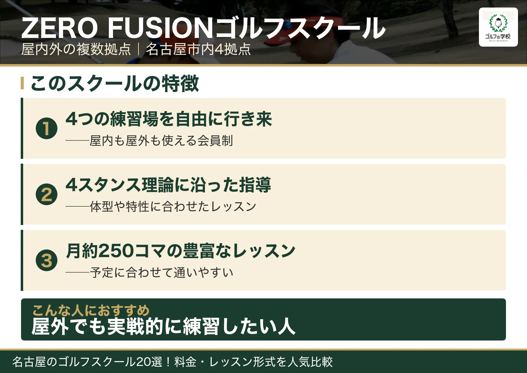 ZERO FUSIONゴルフスクールの特徴（名古屋 ゴルフスクール）