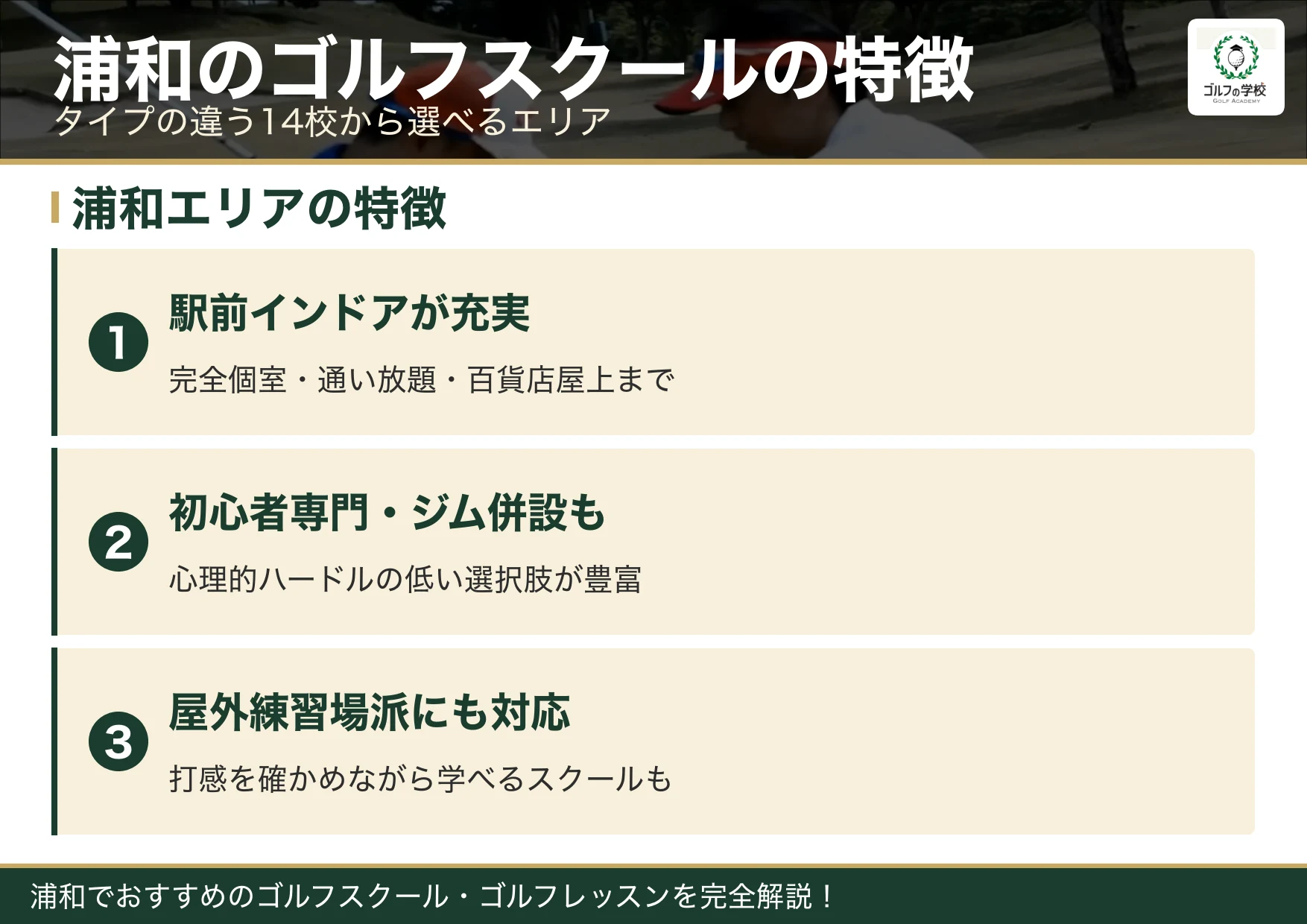 浦和のゴルフスクールの特徴(浦和 ゴルフスクール)