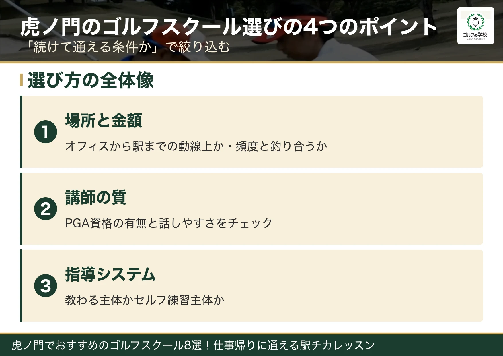 虎ノ門のゴルフスクール選びの4つのポイント