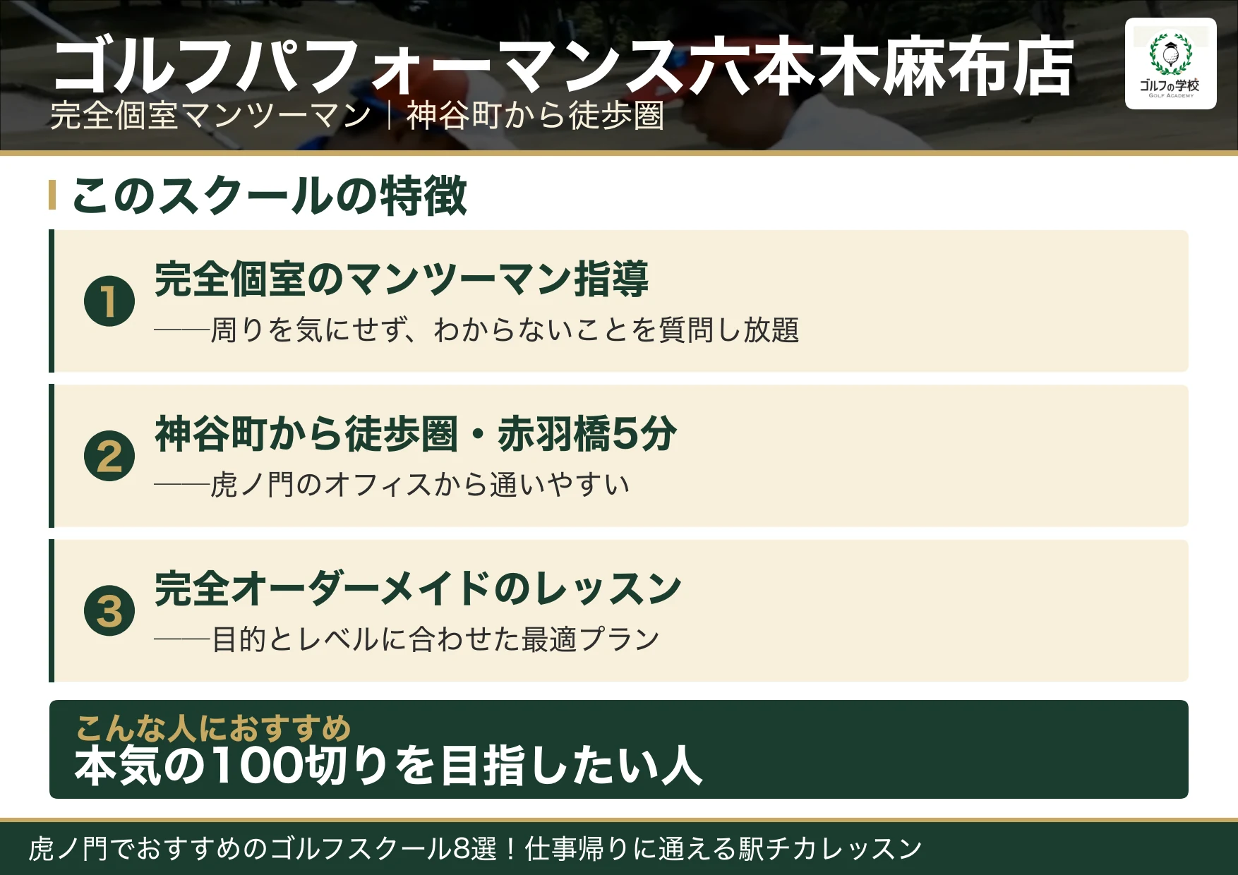 ゴルフパフォーマンス六本木麻布店の特徴(虎ノ門 ゴルフスクール)